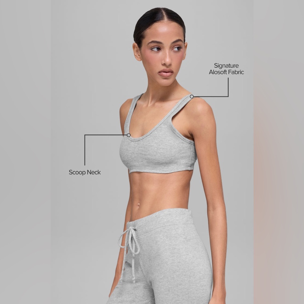 Alo Yoga Alosoft Center Stage Bra Heather Grey Medium Athletic Sports Bra - Picture 5 of 11